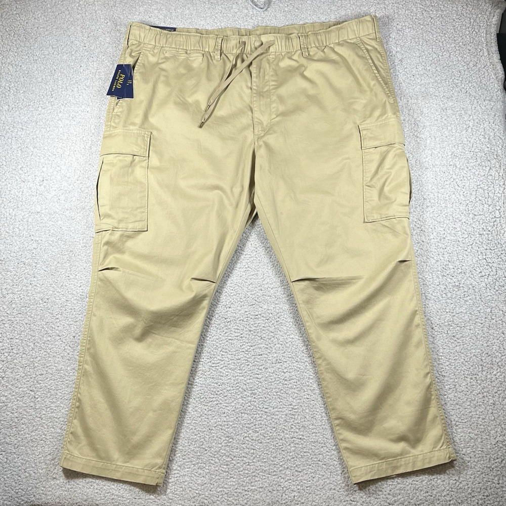 Polo Ralph Lauren Pants Mens 48B Khaki Twill Cargo 30 Inseam Drawstring Slim Fit